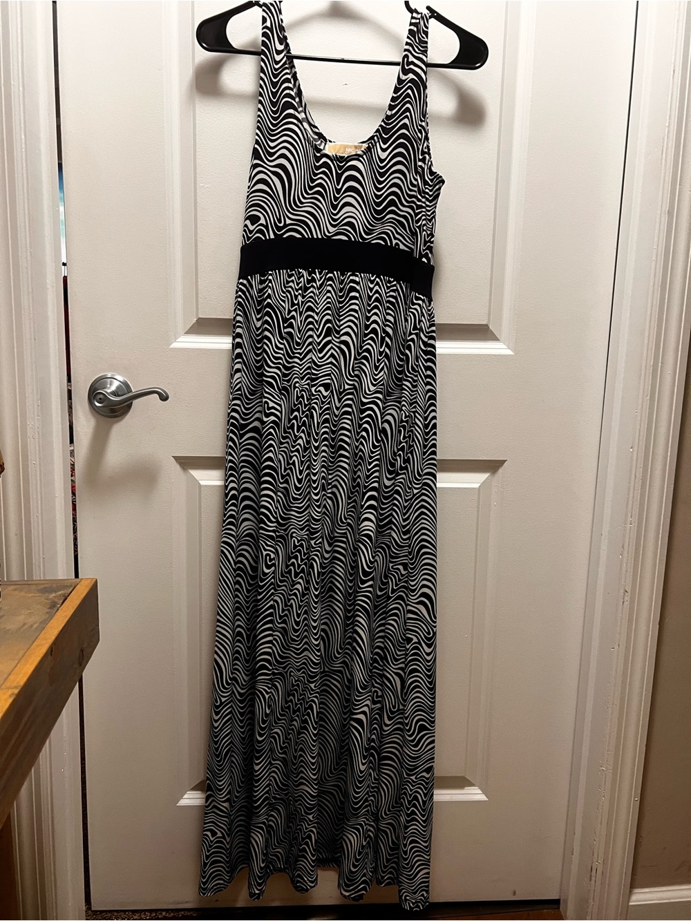 Michael Kors Navy and White Wave-Print Sleeveless Maxi Dress
